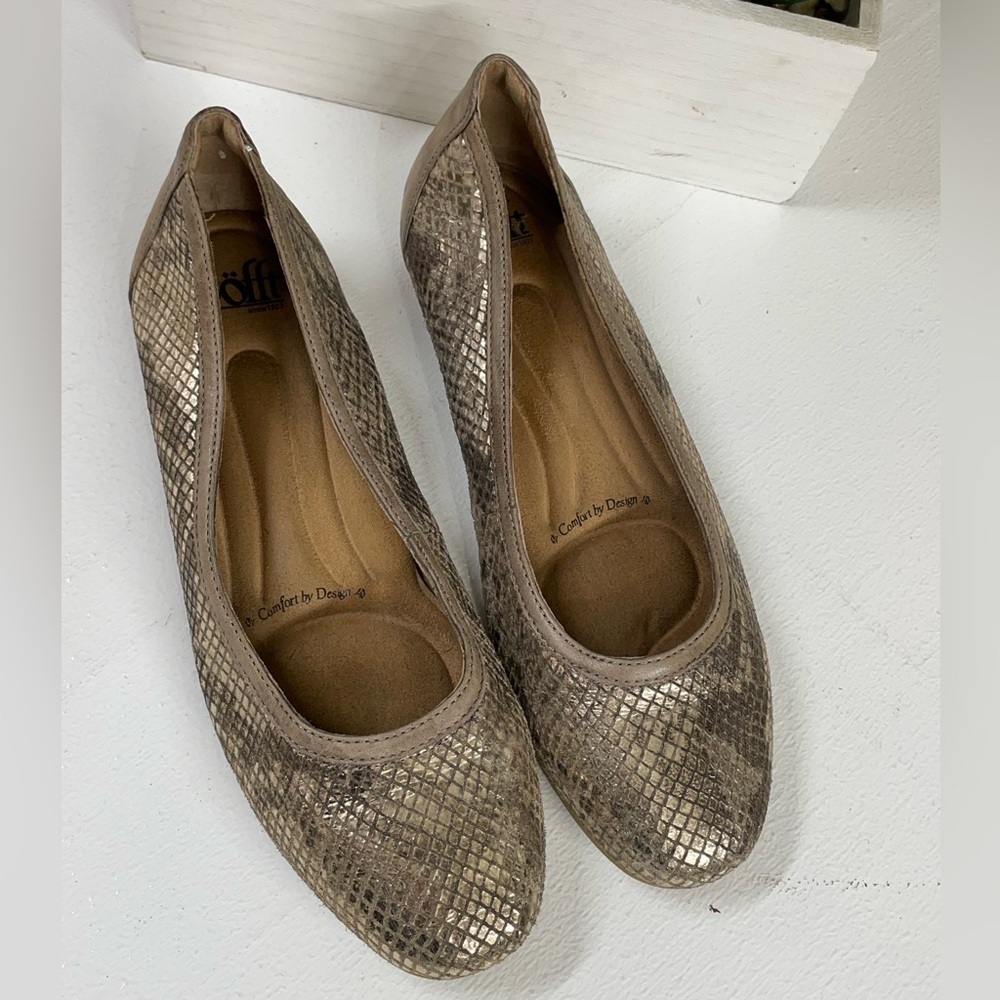 Sofft Metallic Taupe Snake-Print Ballet Flats